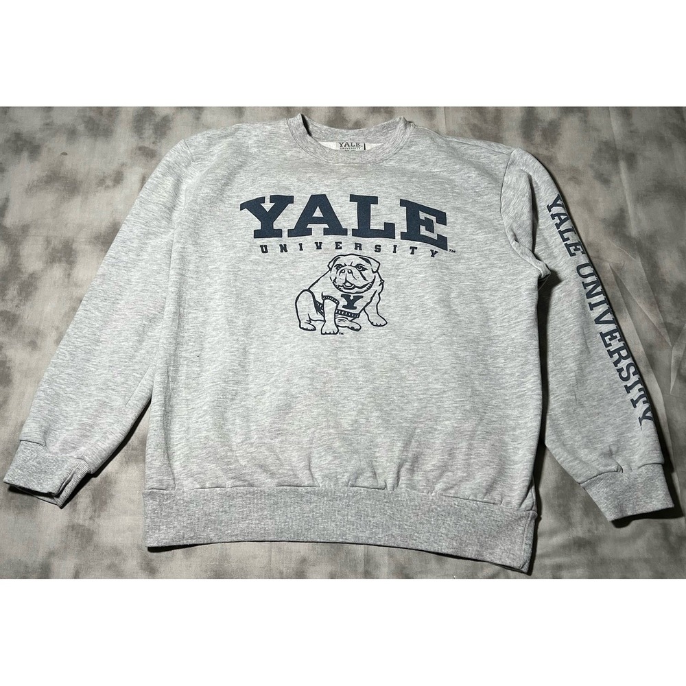 Yale Sweater Women Size Medium Bulldogs Football Team Gray Graphic Long Sleeve